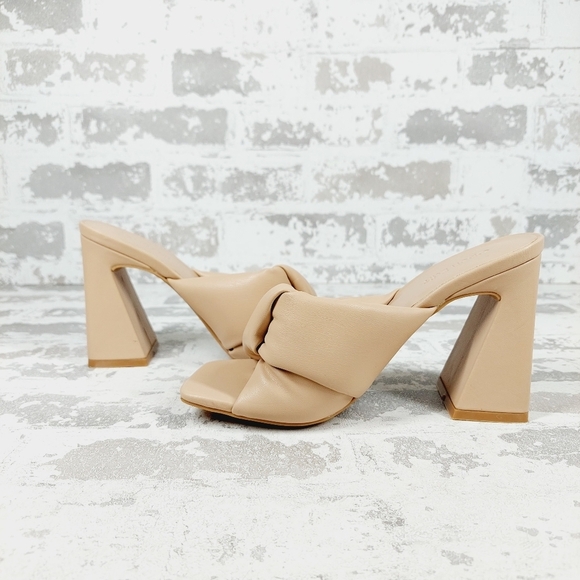 New Open Edit Saydee Faux Leather Cream Block Heel Slip On Sandal F938 - Picture 4 of 12